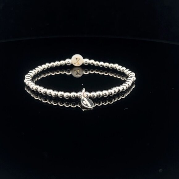 925 Sterling Silver Beaded Stretch Stacking Bracelet MOP Letter Initial X - Picture 6 of 6